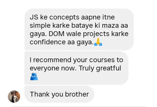 Hinglish learner review about simple JS teaching and DOM projects