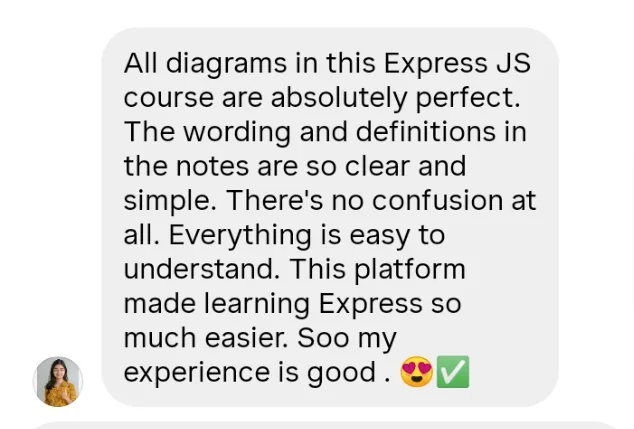 Learner review praising Express JS diagrams and clear notes