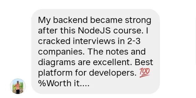 Learner review about NodeJS course helping crack interviews