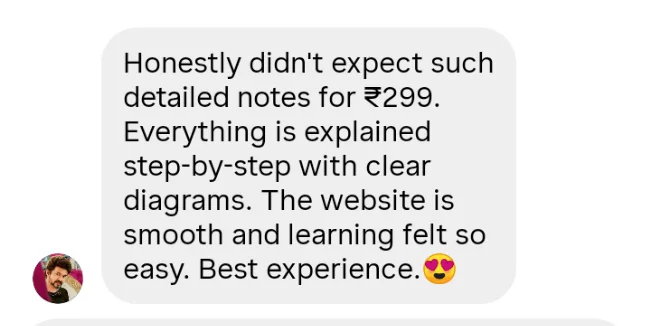 Learner review about detailed notes, diagrams, and smooth website for ₹299
