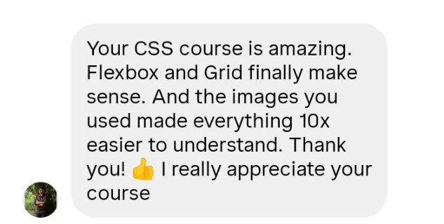 Learner review about CSS Flexbox, Grid, and helpful diagrams