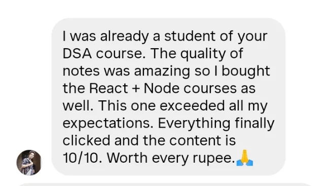 Learner review about React and Node courses exceeding expectations
